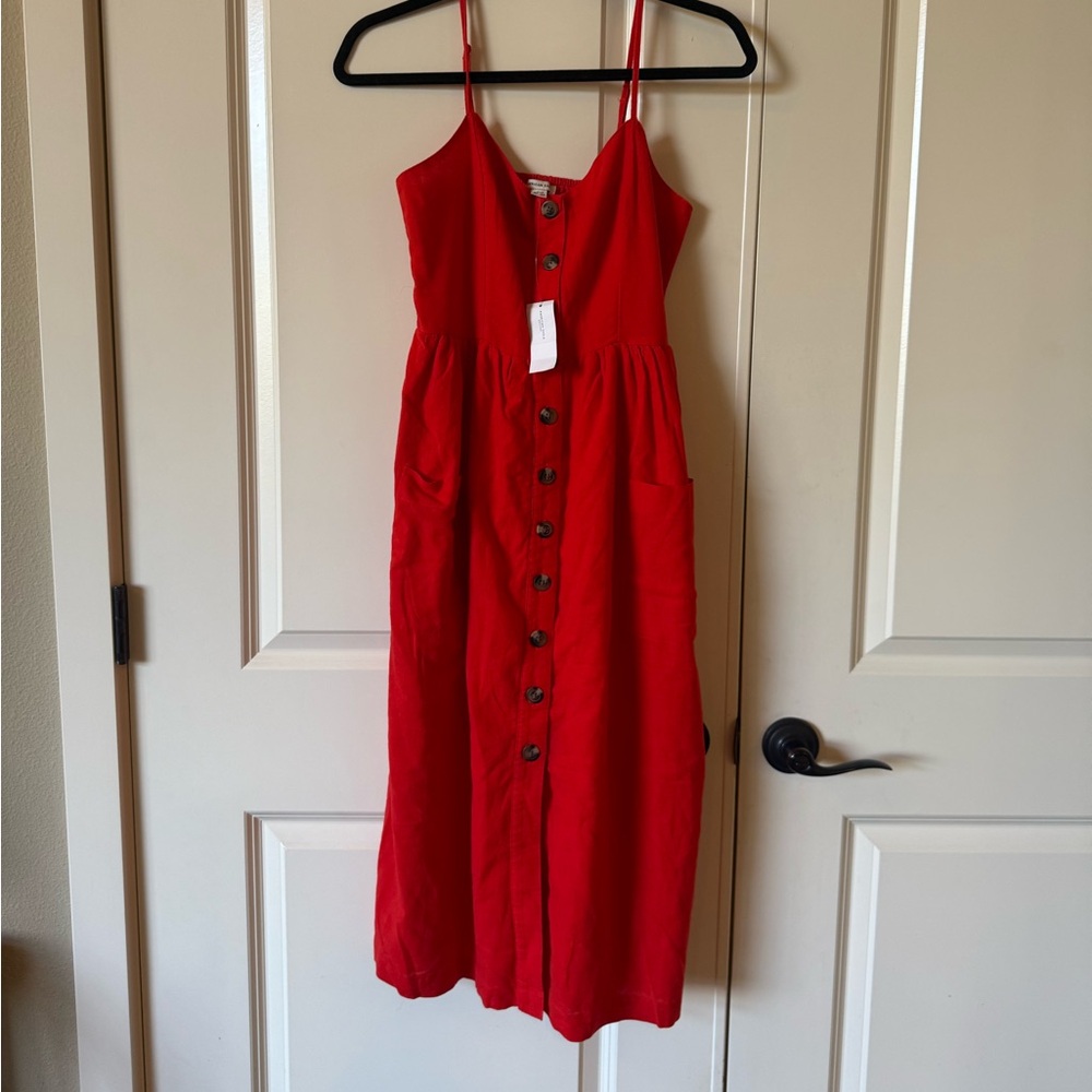 American Eagle Orange Button Front Sundress Linen Blend Size Small NWT